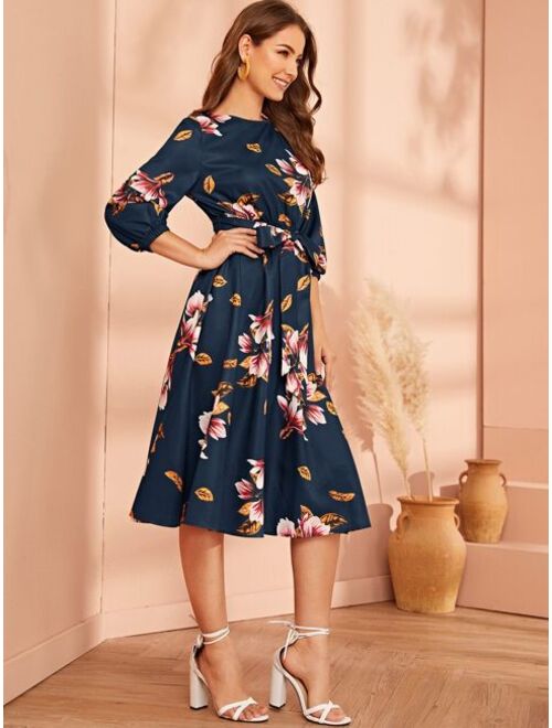 Shein Floral Print Belted Dress