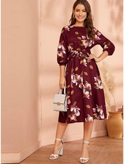 Shein Floral Print Belted Dress