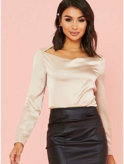 Solid Satin Draped Neck Top