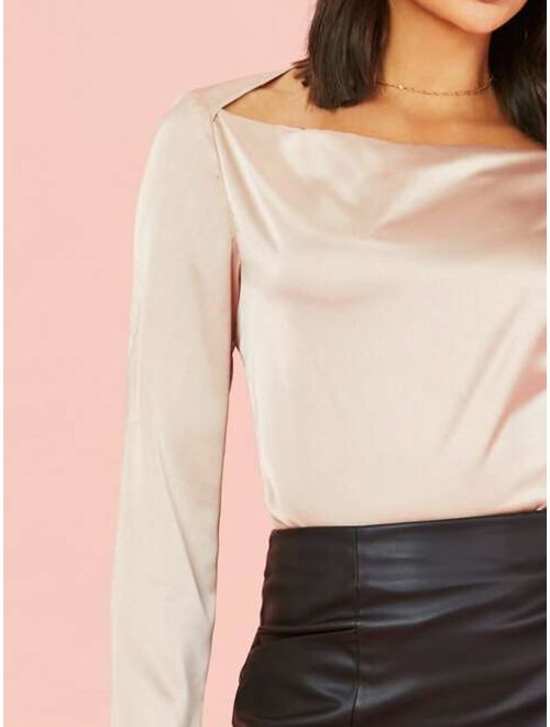 Shein Solid Satin Draped Neck Top
