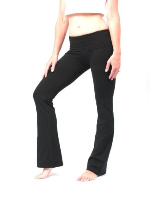 Hard Tail Foldover Bootcut Yoga Pants with Hard Tail Logo - Black 330 L