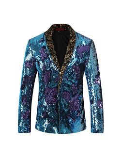 Men's Sport Coat Slim Fit Shawl Collar Sequins Dance Party Blazer Jacket