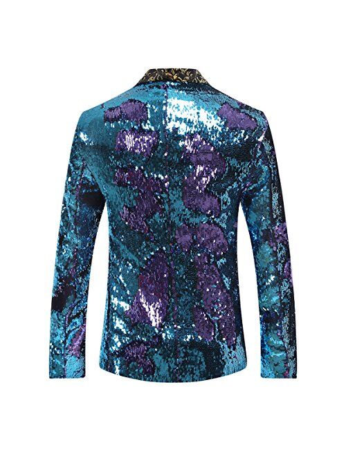 Mens Sport Coat Slim Fit Shawl Collar Sequins Dance Party Blazer Jacket