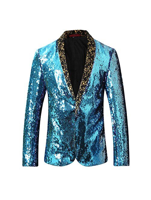 Men's Sport Coat Slim Fit Shawl Collar Sequins Dance Party Blazer Jacket