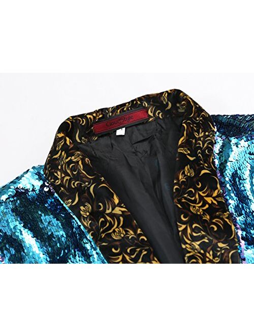 Mens Sport Coat Slim Fit Shawl Collar Sequins Dance Party Blazer Jacket