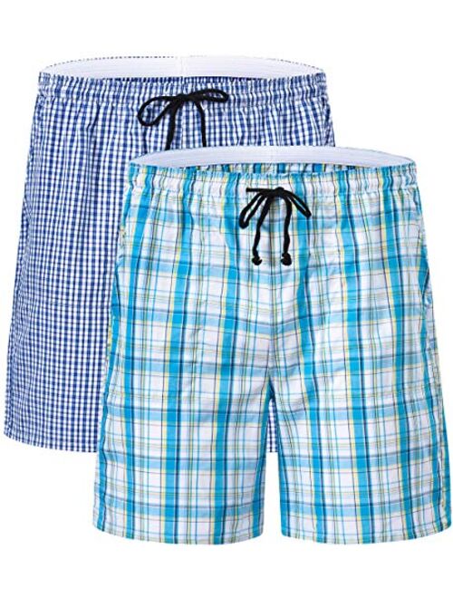 JINSHI Mens Pajama Shorts Cotton Sleep Short Pockets Sleep Bottoms Plaid Lounge Shorts