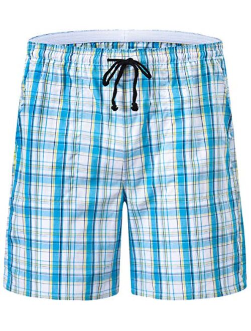 JINSHI Mens Pajama Shorts Cotton Sleep Short Pockets Sleep Bottoms Plaid Lounge Shorts