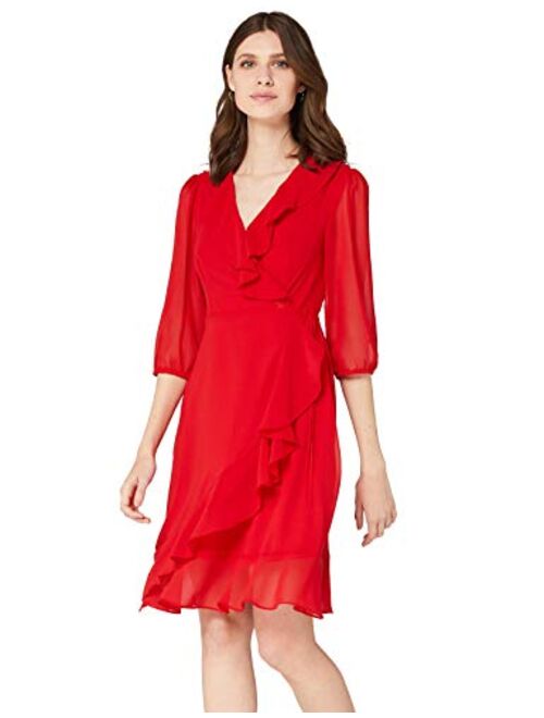 Amazon Brand - Truth & Fable Women's Midi Chiffon Wrap Dress