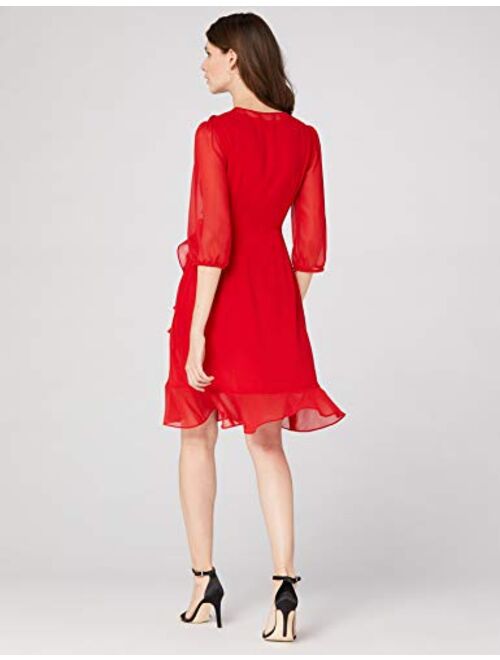 Amazon Brand - Truth & Fable Women's Midi Chiffon Wrap Dress