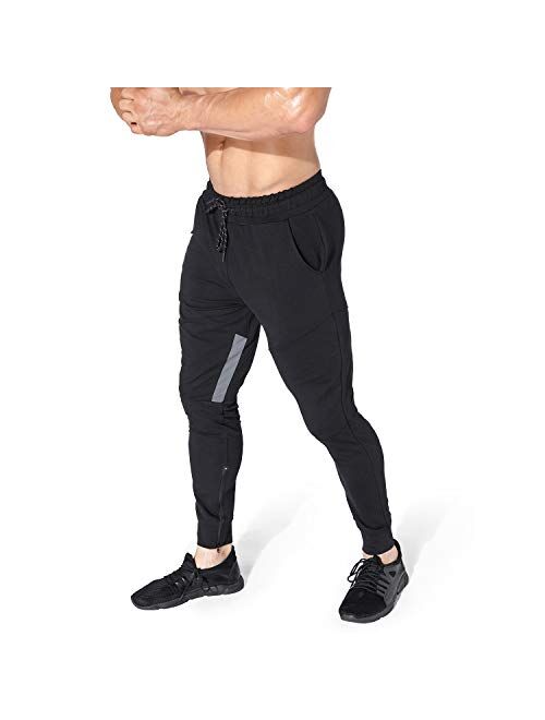 BROKIG Mens Thigh Mesh Gym Jogger Pants, Men's Casual Slim Fit Workout Bodybuilding Sweatpants with Zipper Pocket