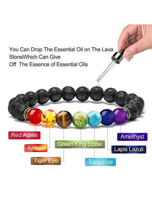 PAERAPAK Chakra Bead Bracelets for Women - 8mm Lava Rock Stone Bracelet 7 Chakras Men Anxiety Bracelet Aromatherapy Essential Oil Diffuser Bracelets Yoga Beads Bracelets