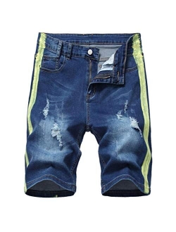 Amoystyle Men's Stretch Ripped Jean Shorts