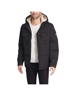 Men's Heavyweight Mid-Length Hooded Military Puffer Jacket