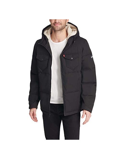 Levi's Men's Heavyweight Mid-Length Hooded Military Puffer Jacket