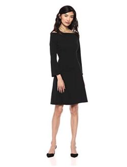 Amazon Brand - Lark & Ro Women's Long Sleeve Off the Shoulder Fit and Flare Dress