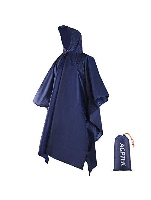 AGPTEK Reusable Rain Ponchos with Hood & 1 Pouch for Adults, Hiking, Camping