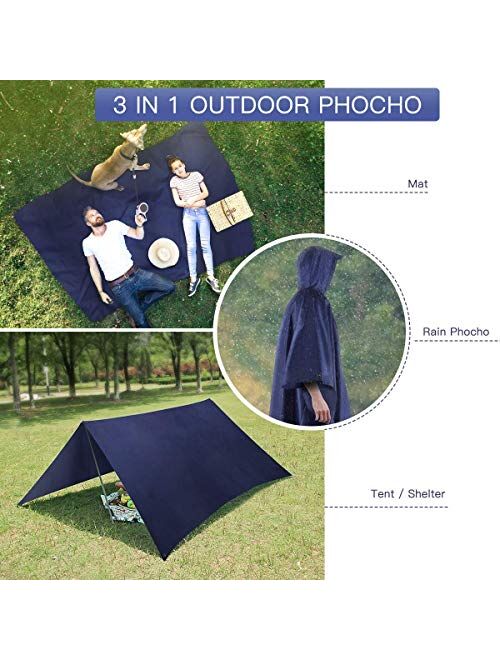 AGPTEK Reusable Rain Ponchos with Hood & 1 Pouch for Adults, Hiking, Camping