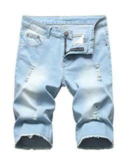 Grimgrow Men's Casual Ripped Short Jeans Mid Waist Distressed Denim Shorts