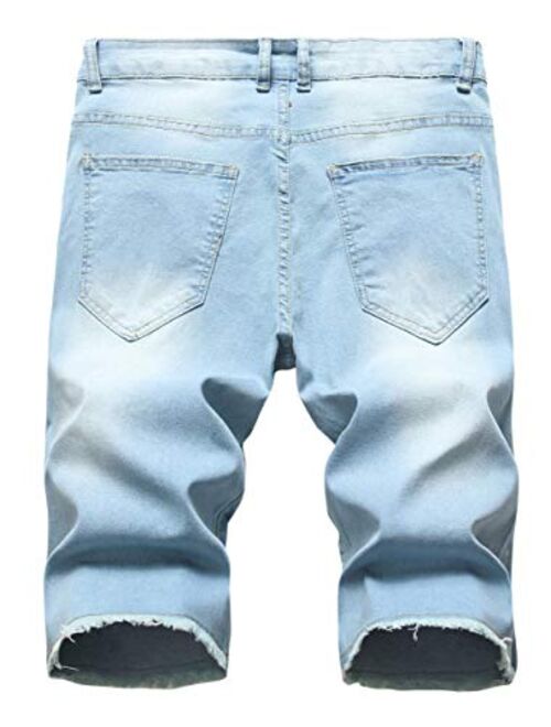 Grimgrow Men's Casual Ripped Short Jeans Mid Waist Distressed Denim Shorts