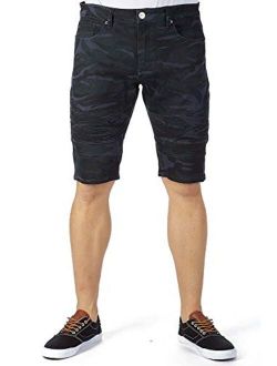 X RAY Jeans Mens Camo Denim Jean Shorts Slim Fit Stretch Casual Knee Legth Hem 12.5" Inseam