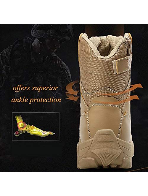 ailishabroy Men's Waterproof Military Tactical Boots Army Jungle Boots Tac Side Zip Outdoor Sneaker