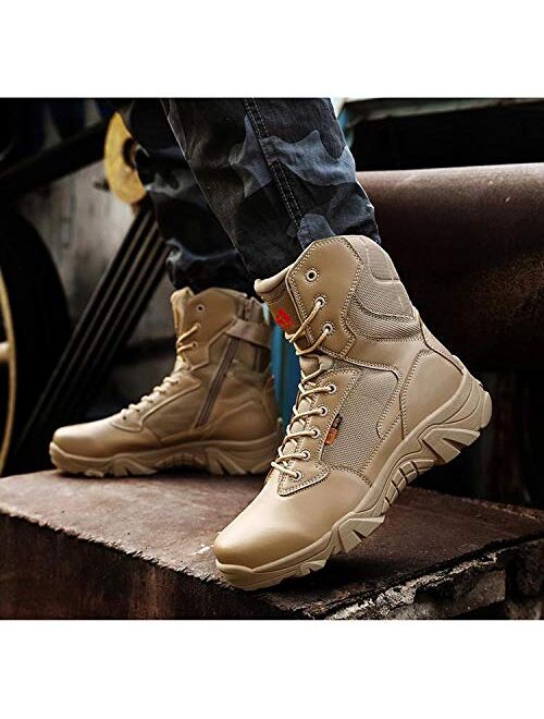 ailishabroy Mens Military Tactical Boots Army Jungle Boots Tac Side Zip Waterproof Outdoor Sneaker Mens Hight top Sport Shoes