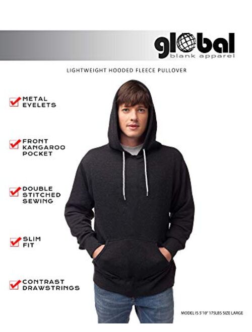 Global Blank Lightweight Hooded Fleece Pullover Sweatshirt Active Hoodies for Men & Women