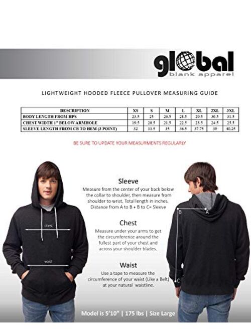 Global Blank Lightweight Hooded Fleece Pullover Sweatshirt Active Hoodies for Men & Women