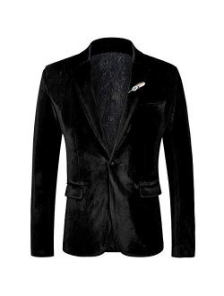 WEEN CHARM Men's Velvet Suit Jacket One Button Slim Fit Velvet Blazer