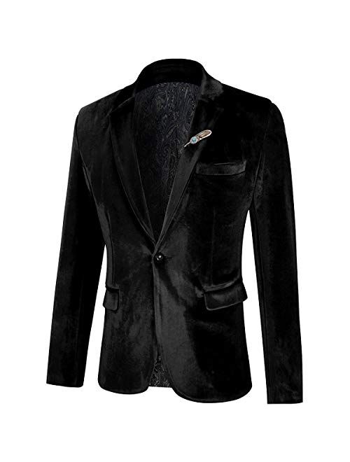 WEEN CHARM Men's Velvet Suit Jacket One Button Slim Fit Velvet Blazer