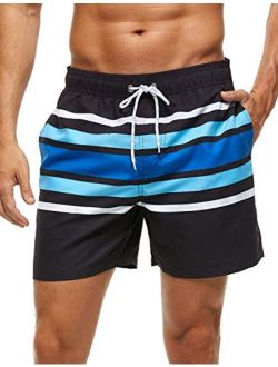 DOVAVA Men's Short Swim Trunks with Mesh Lining Quick Dry Swimwear Drawstring Above Knee Boardshorts with Pockets