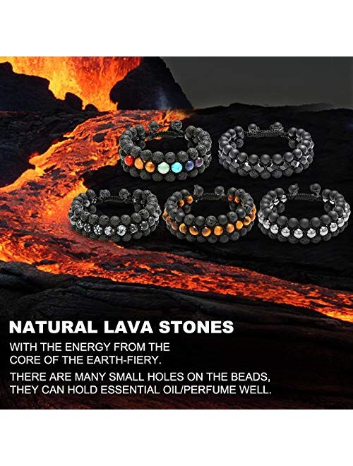 Top Plaza Mens Lava Rock Stone Essential Oil Diffuser Bracelet Chakra Yoga Healing Crystal Bracelet Natural Gemstone Beads Anxiety Bracelets Braided - 3 Layer