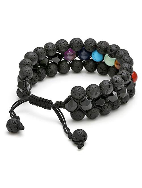 Top Plaza Mens Lava Rock Stone Essential Oil Diffuser Bracelet Chakra Yoga Healing Crystal Bracelet Natural Gemstone Beads Anxiety Bracelets Braided - 3 Layer