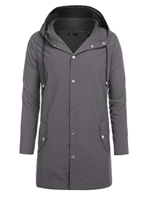RAGEMALL Men Raincoats Waterproof Jacket with Hood Active Outdoor Long Windbreaker Lightweight Rain Jacket for Men