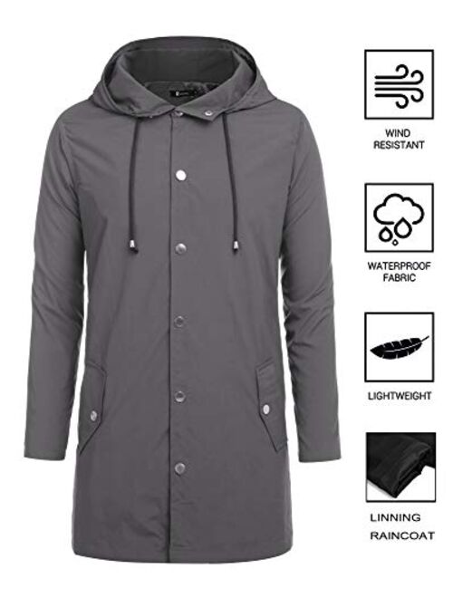 RAGEMALL Men Raincoats Waterproof Jacket with Hood Active Outdoor Long Windbreaker Lightweight Rain Jacket for Men