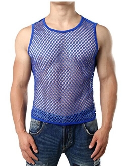JOGAL Men's Mesh Fishnet Fitted Sleeveless Muscle Top