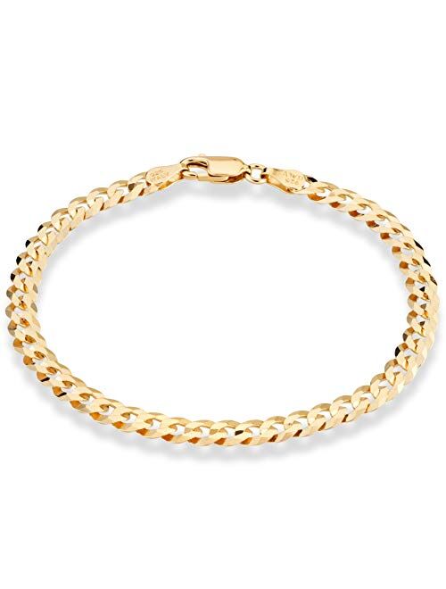 Miabella 18K Gold Over Sterling Silver Italian 5mm Solid Diamond-Cut Cuban Link Curb Chain Bracelet for Men Women, 6.5, 7, 8, 9 Inch 925 Made in Italy
