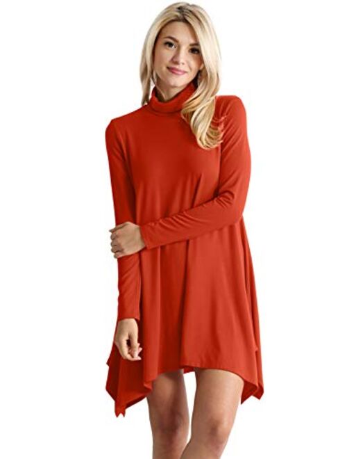 High Low Long Sleeve Turtleneck Swing Dresses for Women Plus Size and Reg. - Made in USA