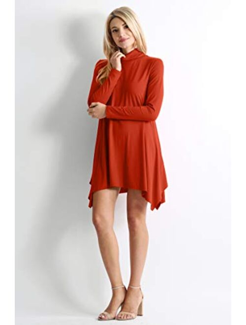 High Low Long Sleeve Turtleneck Swing Dresses for Women Plus Size and Reg. - Made in USA