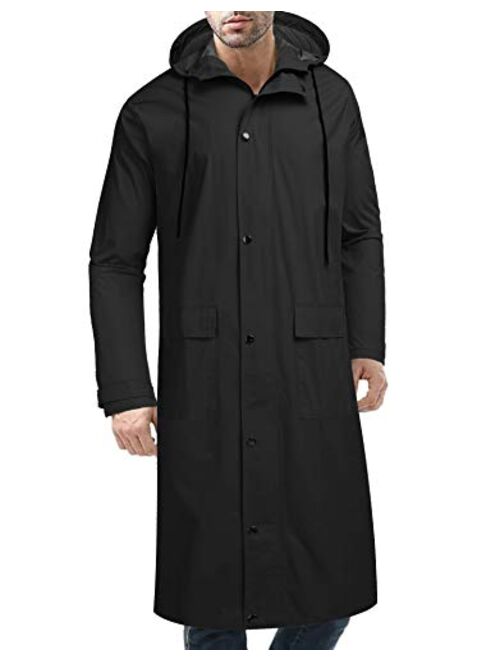 COOFANDY Men's Rain Jacket with Hood Waterproof Lightweight Active Long Raincoat