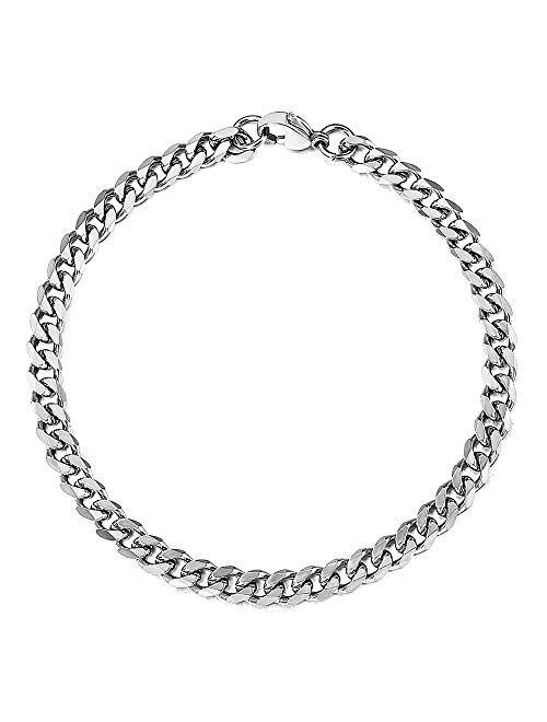 Trendsmax 7mm Mens Women Chain Gold Silver Black Stainless Steel Curb Cuban Link Chain Bracelet 7-11inch