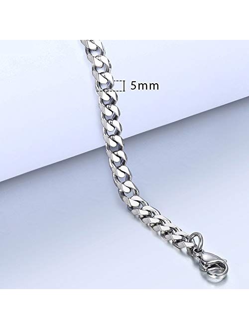 Trendsmax 7mm Mens Women Chain Gold Silver Black Stainless Steel Curb Cuban Link Chain Bracelet 7-11inch