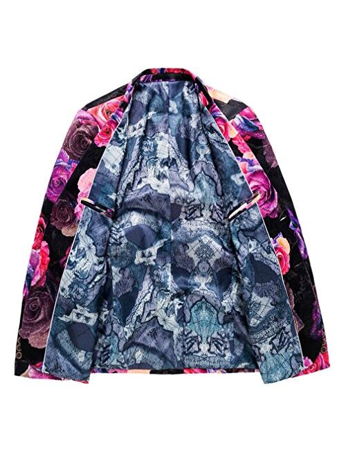 MOGU Mens Blazer Pink Floral Casual Large Size Slim Fit Suit Jacket