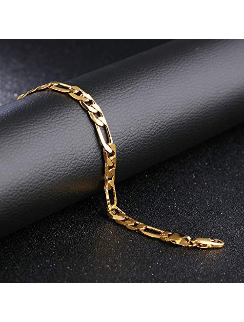 Men Gold Personalized Cuban Link Bracelet 18K Gold Plated Stainless Steel Figora Classic Hip Hop Wrist Bracelet Chain Bracelet for Men