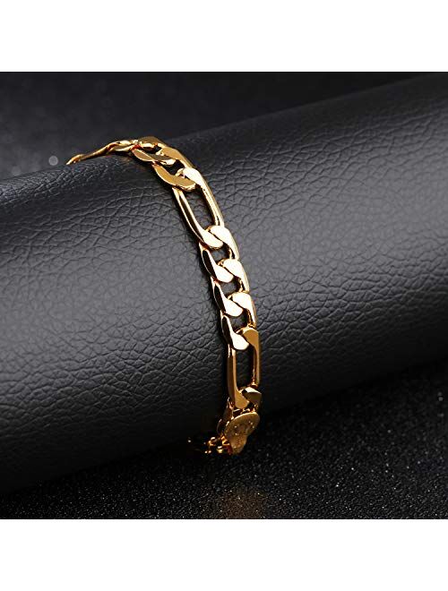 Men Gold Personalized Cuban Link Bracelet 18K Gold Plated Stainless Steel Figora Classic Hip Hop Wrist Bracelet Chain Bracelet for Men