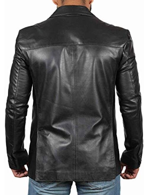 Blingsoul Mens Leather Blazer - Lambskin Leather Casual Blazer Jacket for Men