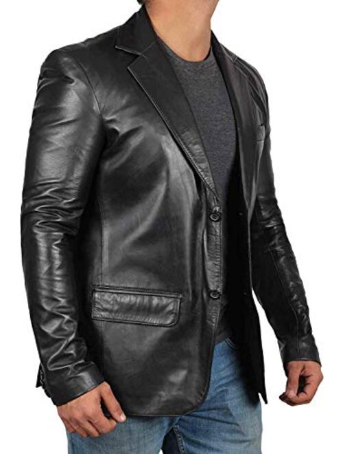 Blingsoul Mens Leather Blazer - Lambskin Leather Casual Blazer Jacket for Men