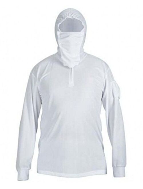 ESEL Men's Long Sleeve Hooded Sun Protection Fishing Shirts, Quick Dry, White