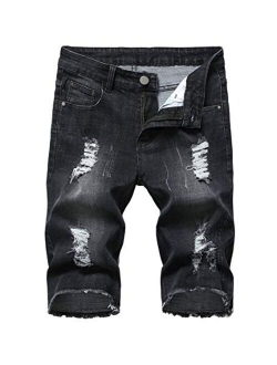Baylvn Men's Casual Fashion Ripped Short Jeans Slim Fit Denim Short