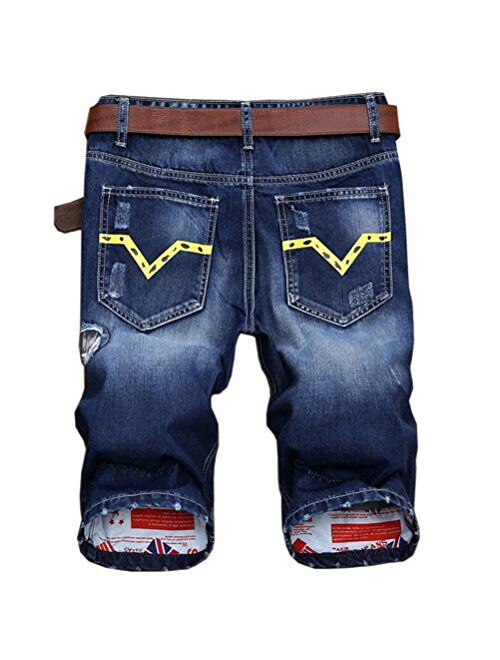 PASOK Men's Casual Denim Shorts Moto Biker Distressed Jeans Shorts